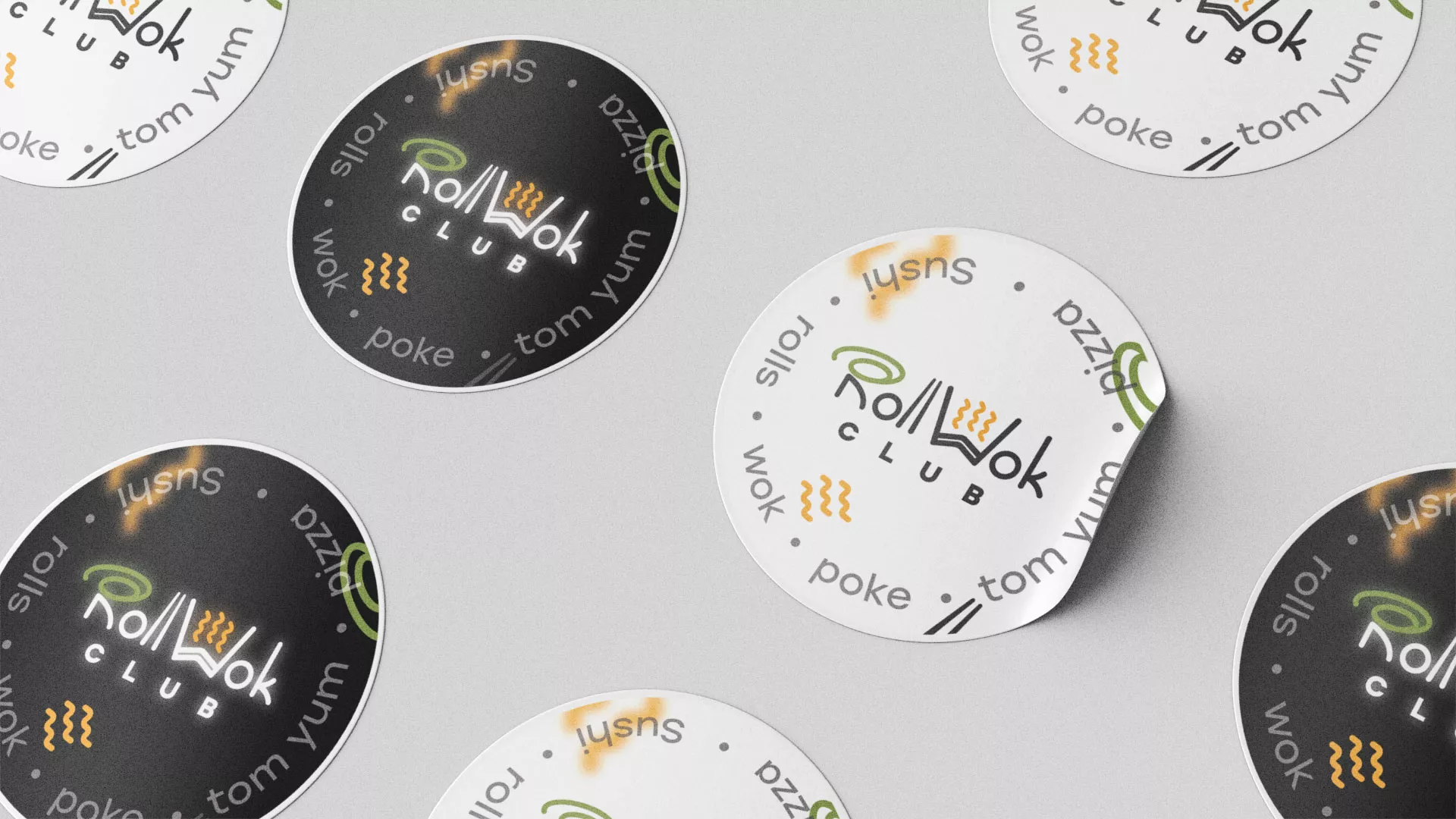 Разработка наклеек для суши-бара «Roll Wok Club» в Бирюче